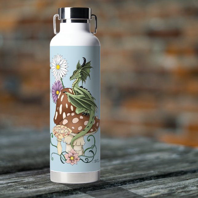 Green Mushroom Dragon Fantasy Flowers Water Bottle (Creator Uploaded)