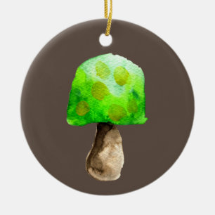 Green Mushroom watercolor cute fungi Ceramic Tree Decoration