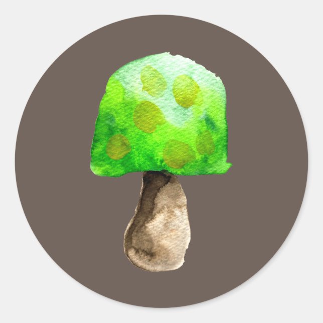 Green Mushroom watercolor cute fungi Classic Round Sticker (Front)
