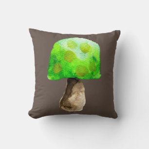Green Mushroom watercolor cute fungi Cushion