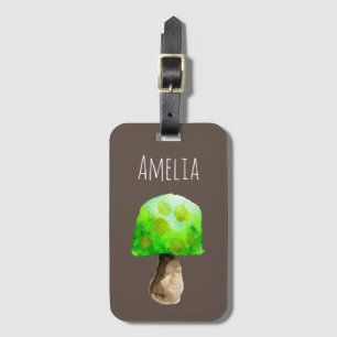 Green Mushroom watercolor cute fungi Luggage Tag