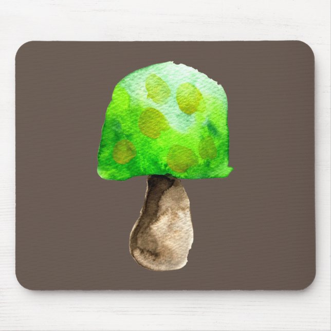 Green Mushroom watercolor cute fungi Mouse Mat (Front)