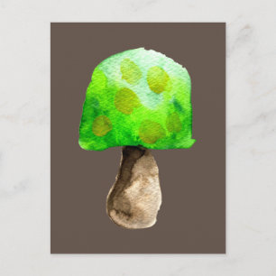 Green Mushroom watercolor cute fungi Postcard