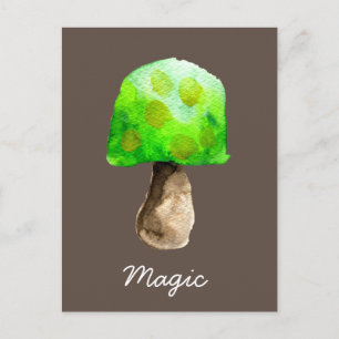 Green Mushroom watercolor cute fungi Postcard