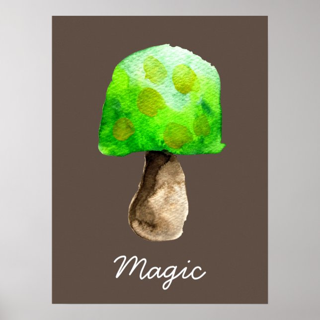 Green Mushroom watercolor cute fungi Poster (Front)