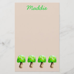Green Mushroom watercolor cute fungi Stationery