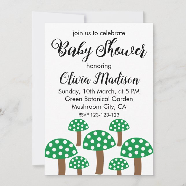 Green Mushrooms Girl Baby Shower  Invitation (Front)
