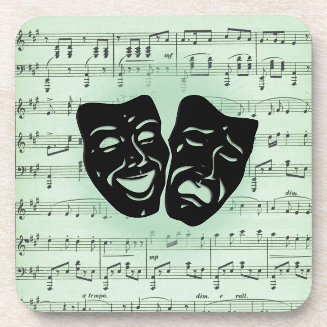 Green Music and Theater Greek Masks Coaster (Front)