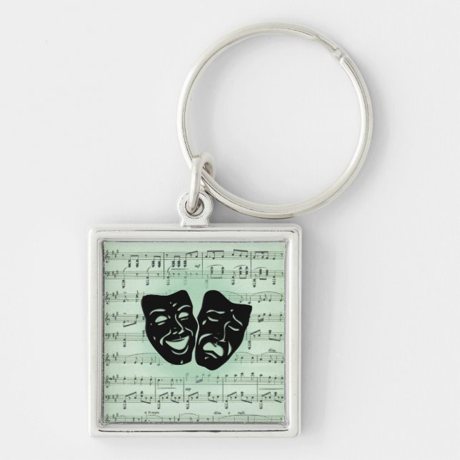 Green Music and Theater Greek Masks Key Ring (Front)