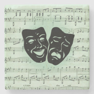 Green Music and Theater Greek Masks Stone Coaster