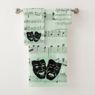 Green Music and Theatre Greek Masks Bath Towel Set