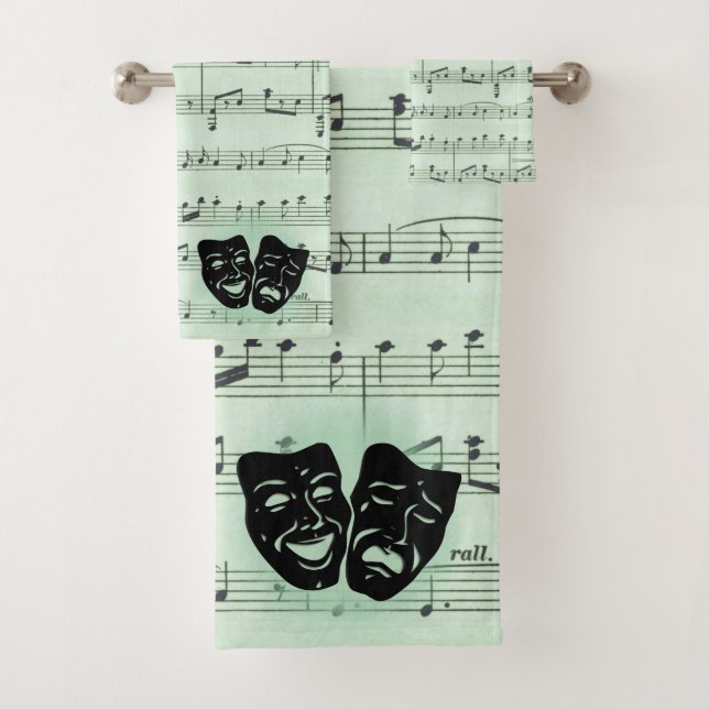Green Music and Theatre Greek Masks Bath Towel Set (Insitu)