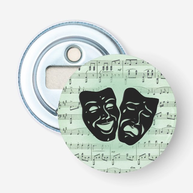 Green Music and Theatre Greek Masks Bottle Opener (Front)