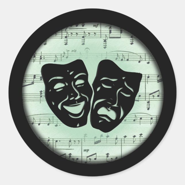 Green Music and Theatre Greek Masks Classic Round Sticker (Front)