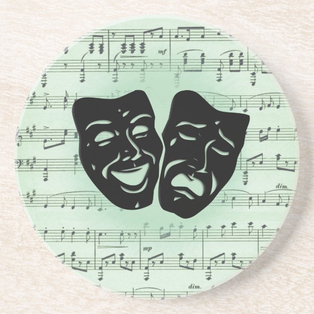 Green Music and Theatre Greek Masks Coaster (Front)