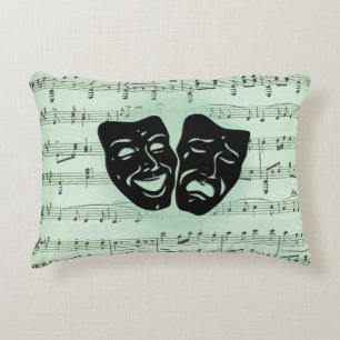 Green Music and Theatre Greek Masks Decorative Cushion