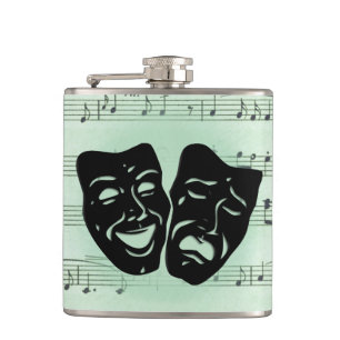 Green Music and Theatre Greek Masks Hip Flask