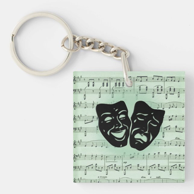 Green Music and Theatre Greek Masks Key Ring (Front)
