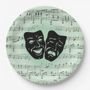 Green Music and Theatre Greek Masks Paper Plate