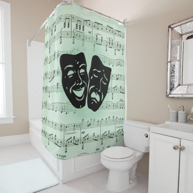 Green Music and Theatre Greek Masks Shower Curtain (In Situ)