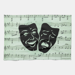 Green Music and Theatre Greek Masks Tea Towel