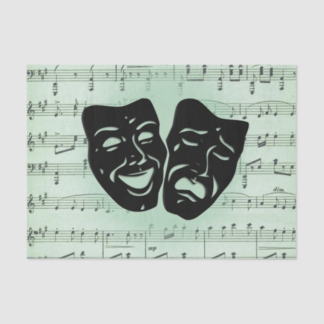 Green Music and Theatre Greek Masks Tissue Paper (Front)