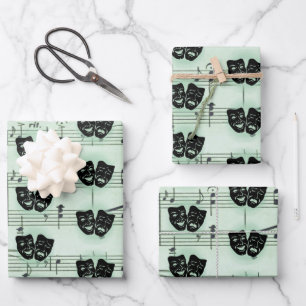 Green Music and Theatre Greek Masks Wrapping Paper Sheet