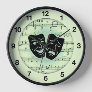 Green Music and Theatre Masks Clock