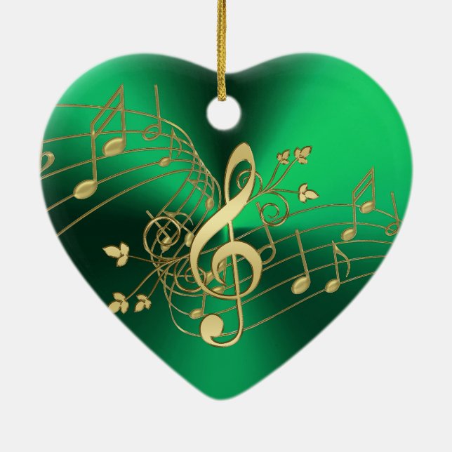 Green Music Notes and Clef Christmas Ornament (Back)