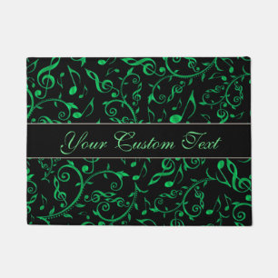 Green Music Notes Floral Pattern Doormat