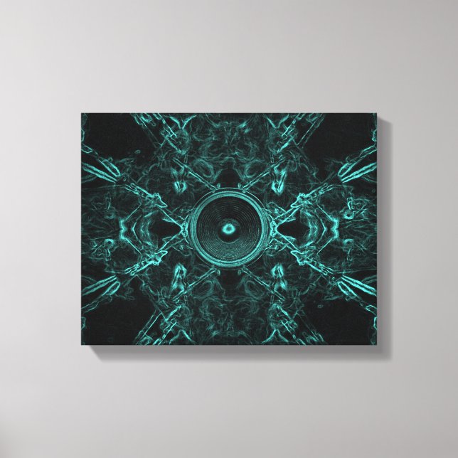 Green music speaker on a dark background canvas print (Front)