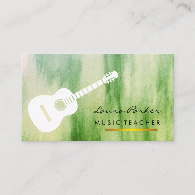 Green Music Teacher Guitar Player instrument   Business Card (Front)