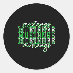 Green Mustang Pride School Srit Game Day Mustangs  Classic Round Sticker