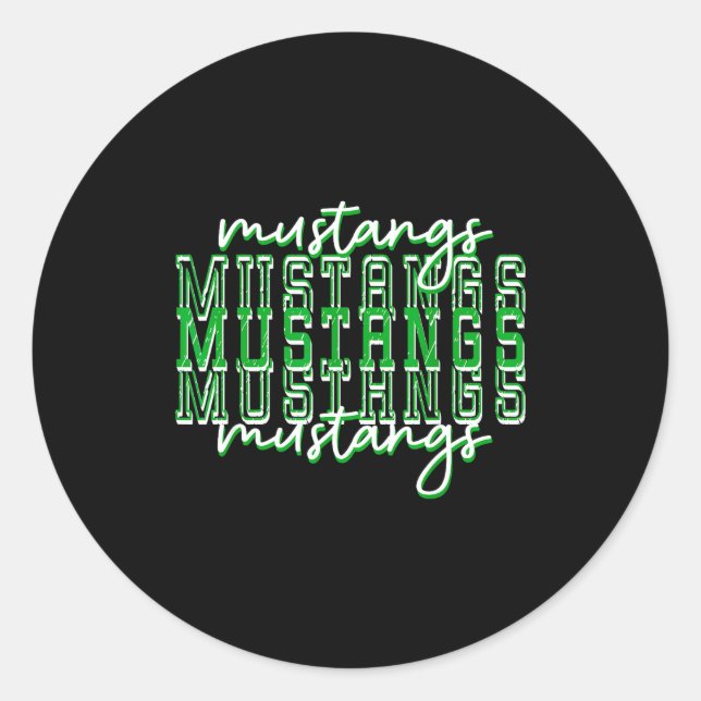 Green Mustang Pride School Srit Game Day Mustangs  Classic Round Sticker (Front)