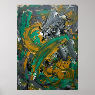 Green & Mustard Abstract Brushstroke Art Poster