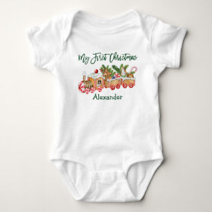 Green My First Christmas Gingerbread Train Baby Bodysuit