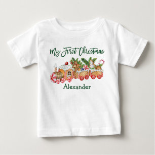 Green My First Christmas Gingerbread Train  Baby T-Shirt