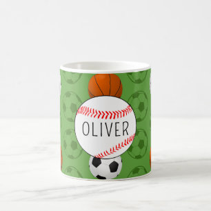 Green Name Boys Sports Baseball Pattern Kids Coffee Mug