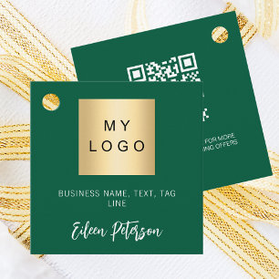 Green name business logo QR code hang tag