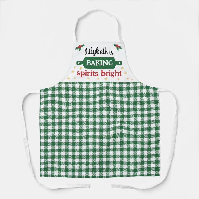 Green Name Is Baking Spirits Bright Christmas Apron (Front)
