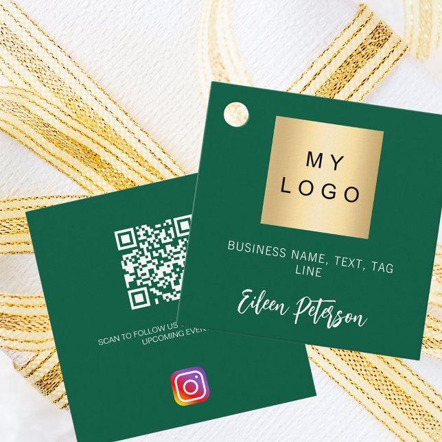 Green name logo QR Instagram code hang tag (Creator Uploaded)