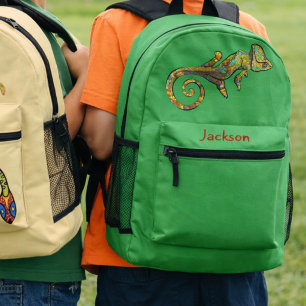 Green Named Multi-coloured Patterned Lizard Printed Backpack