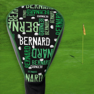 Green Names and Golf Balls printed on Black Golf Head Cover