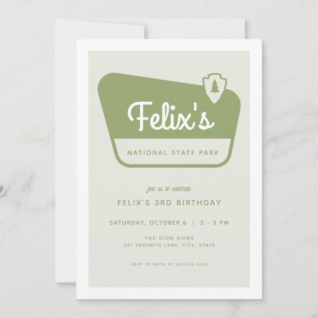 Green National Parks Sign Birthday Invitation (Front)
