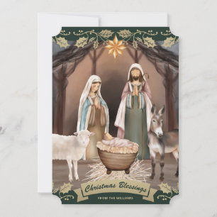 Green Nativity Scene Christian Christmas Holiday Card