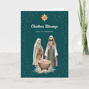 Green Nativity Scene Christmas Star Photo Holiday Card