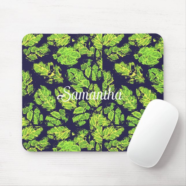 Green Nature Acrylic Paint Leaf Mouse Mat (With Mouse)
