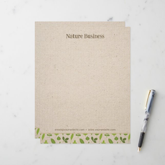 Green Nature Border on Kraft Paper Letterhead (Front/Back In Situ)