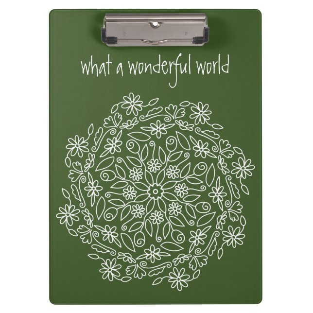 Green Nature Floral Mandala Art Doodle Flowers Clipboard (Front)