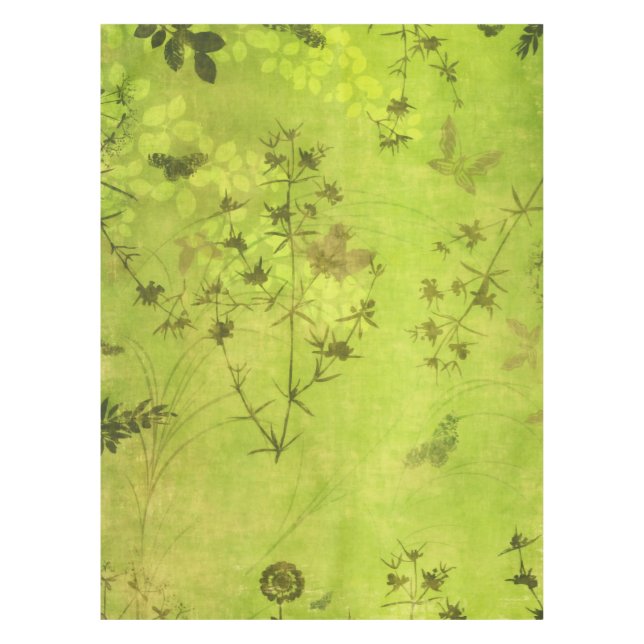 Green Nature Forest Wildflowers Butterfly Tablecloth (Front)